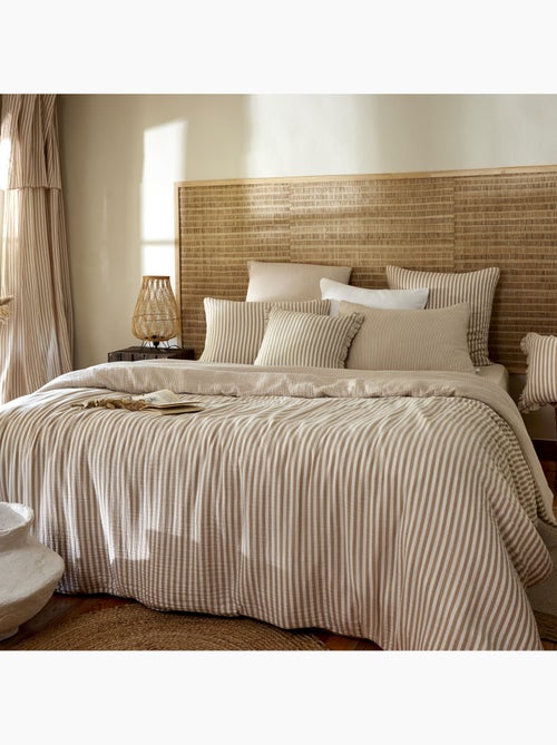 Parure de lit gaze de coton à rayures beige - Kiabi