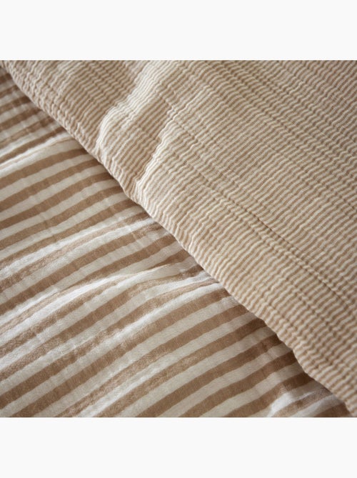 Parure de lit gaze de coton à rayures beige - Kiabi