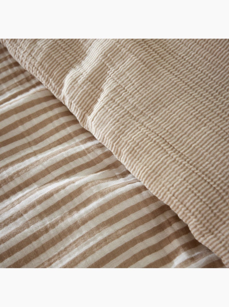 Parure de lit gaze de coton à rayures beige Beige - Kiabi