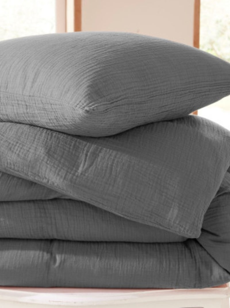 Parure de lit Gaze de coton Alia PROMO LINGE gris anthracite - Kiabi