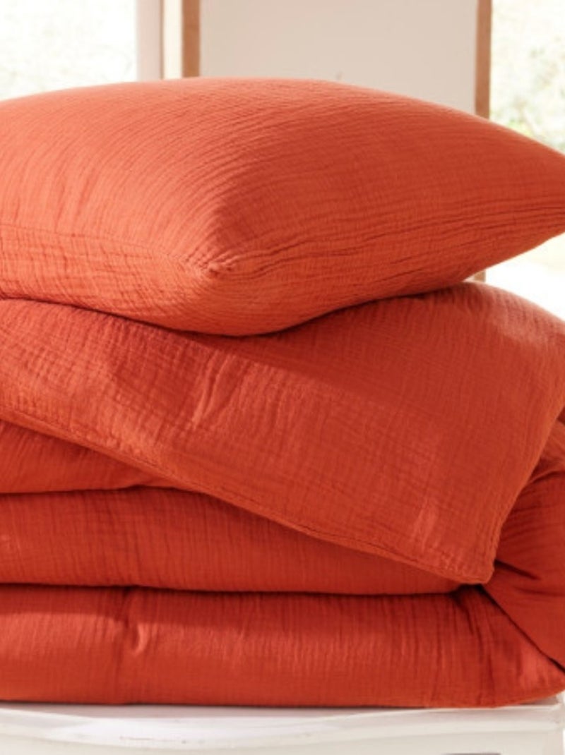 Parure de lit Gaze de coton Alia PROMO LINGE Terracotta - Kiabi
