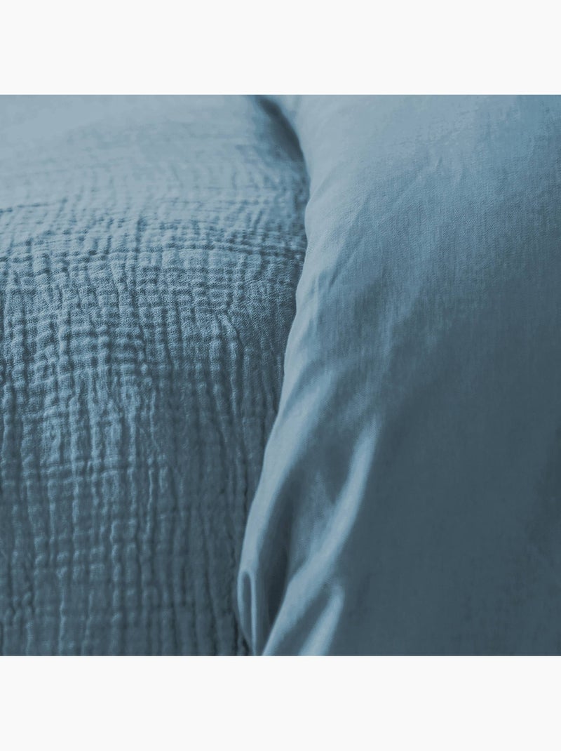 Parure de lit gaze de coton bleu foncé Alix Bleu foncé - Kiabi