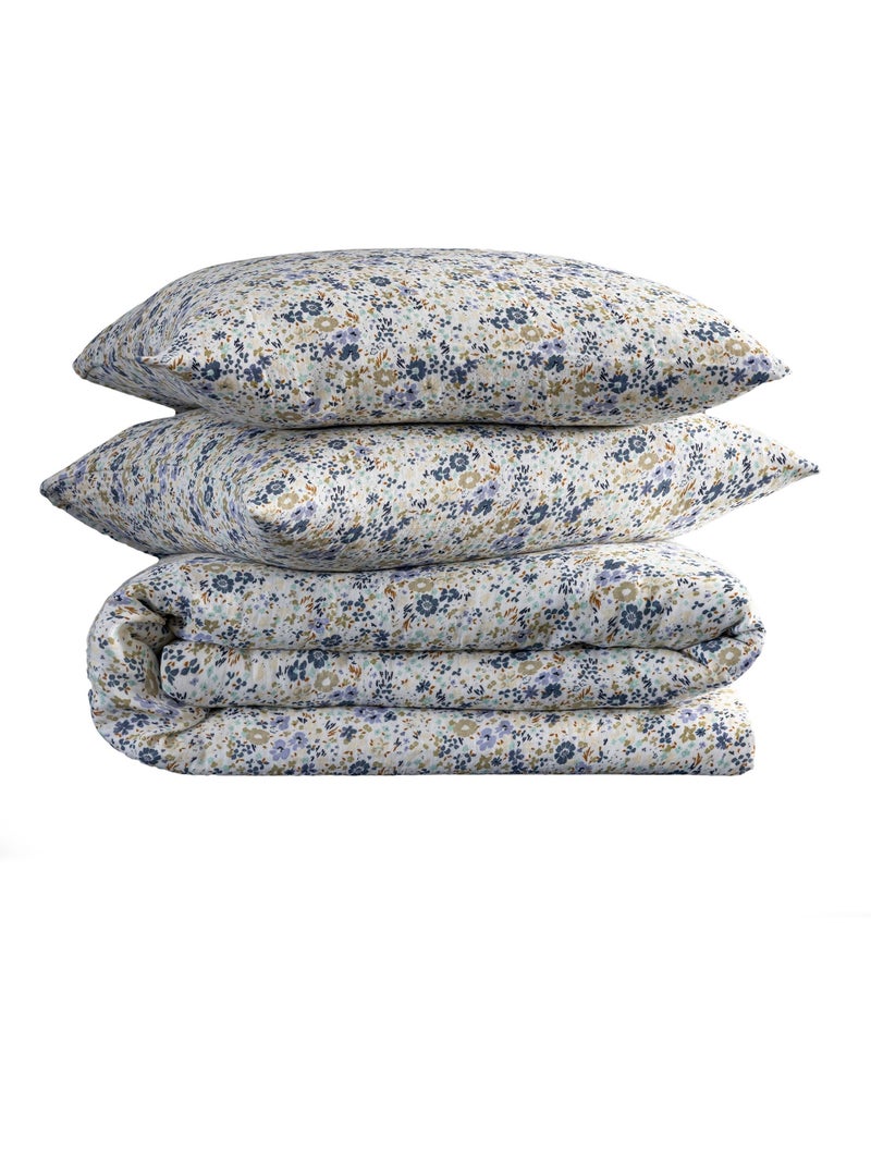 Parure de lit gaze de coton floral Bleu - Kiabi