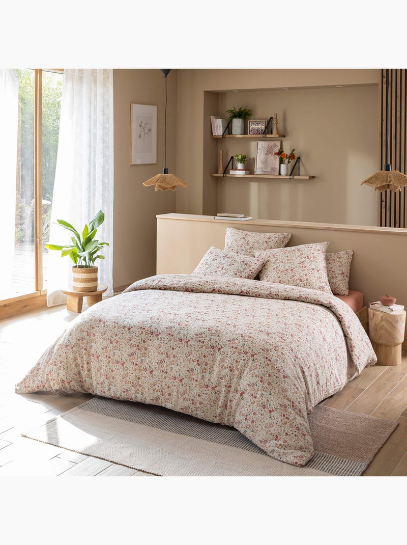 Parure de lit gaze de coton floral Vieux rose - Kiabi