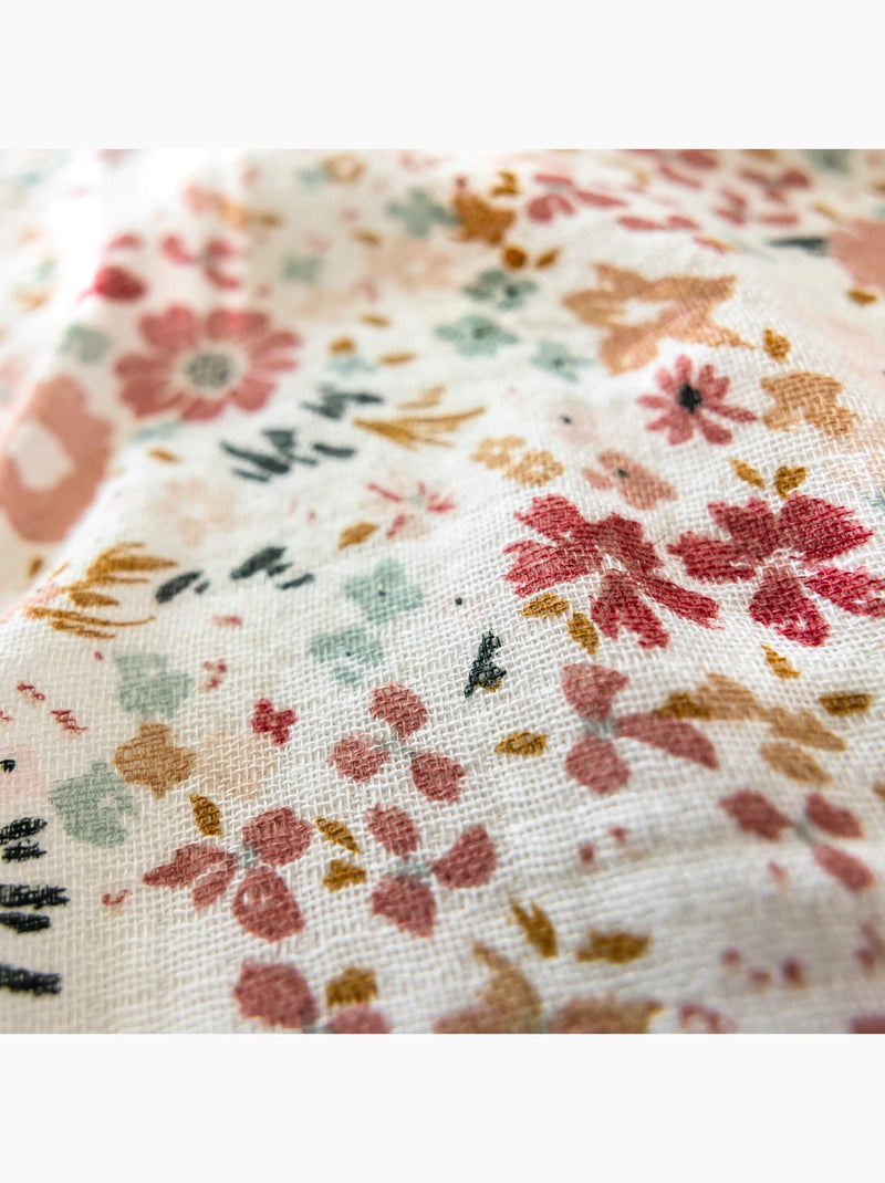Parure de lit gaze de coton floral Vieux rose - Kiabi