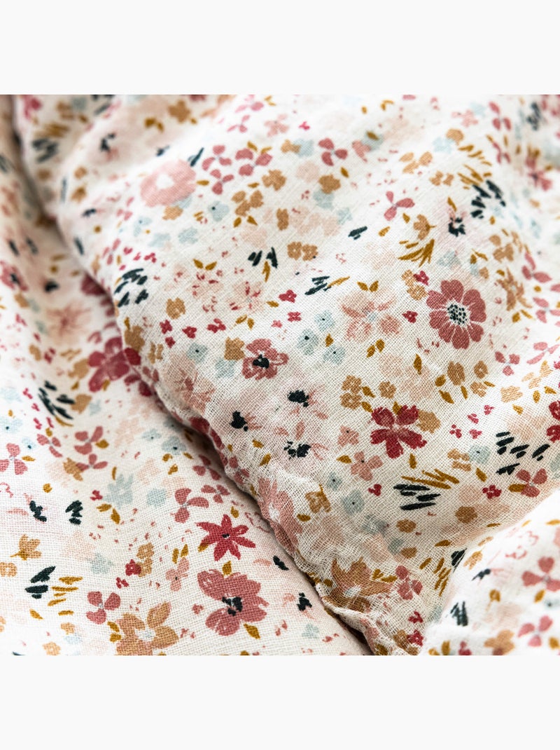 Parure de lit gaze de coton floral Vieux rose - Kiabi