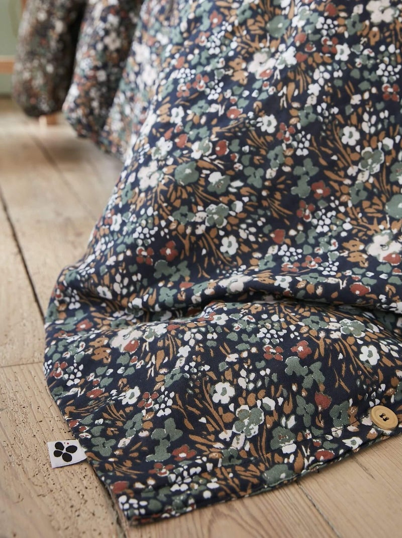 Parure de lit gaze de coton imprimé floral Bleu marine - Kiabi