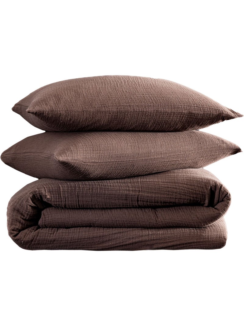 Parure de lit gaze de coton Marron - Kiabi