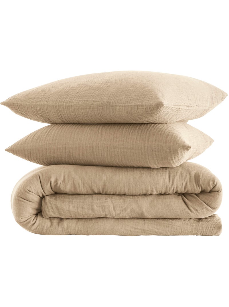 Parure de lit gaze de coton NOA Beige - Kiabi