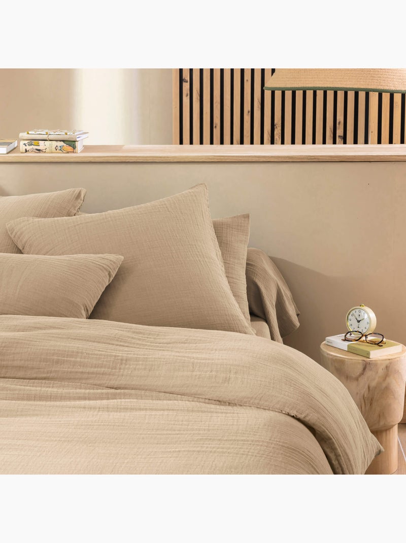 Parure de lit gaze de coton NOA Beige - Kiabi