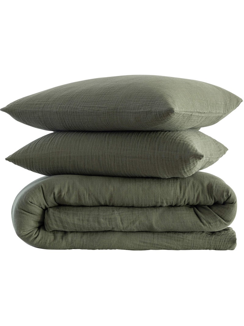 Parure de lit gaze de coton NOA Kaki - Kiabi