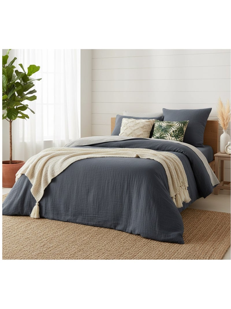 Parure de lit gaze de coton tendance Gris clair - Kiabi