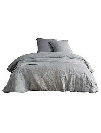 Parure de lit gaze de coton unie ACIER ESSENTIAL