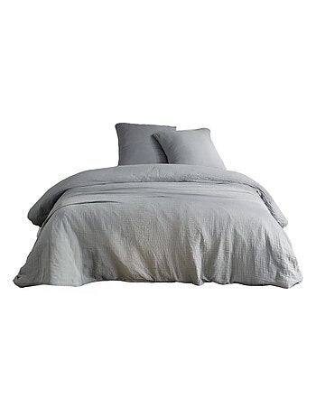 Parure de lit gaze de coton unie ACIER ESSENTIAL