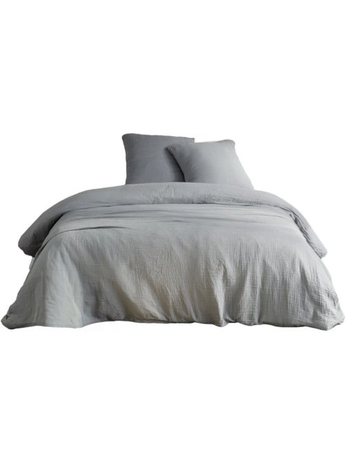 Parure de lit gaze de coton unie ACIER ESSENTIAL - Kiabi