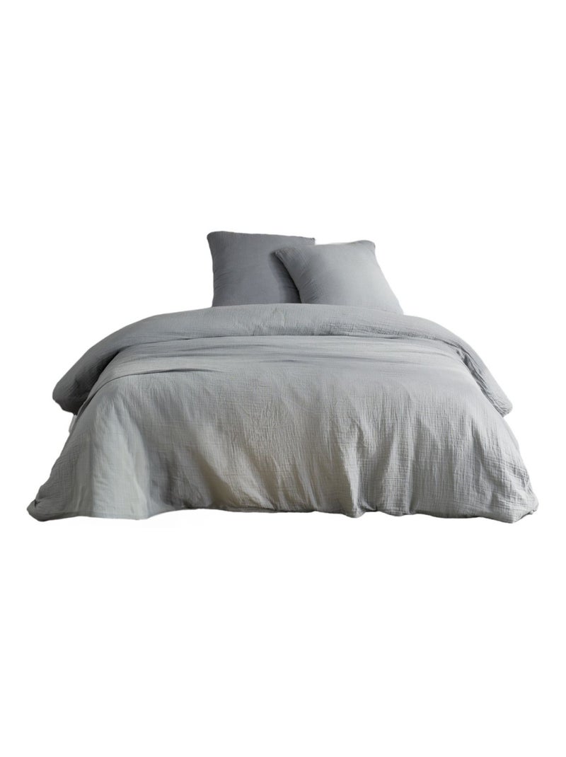 Parure de lit gaze de coton unie ACIER ESSENTIAL Gris - Kiabi