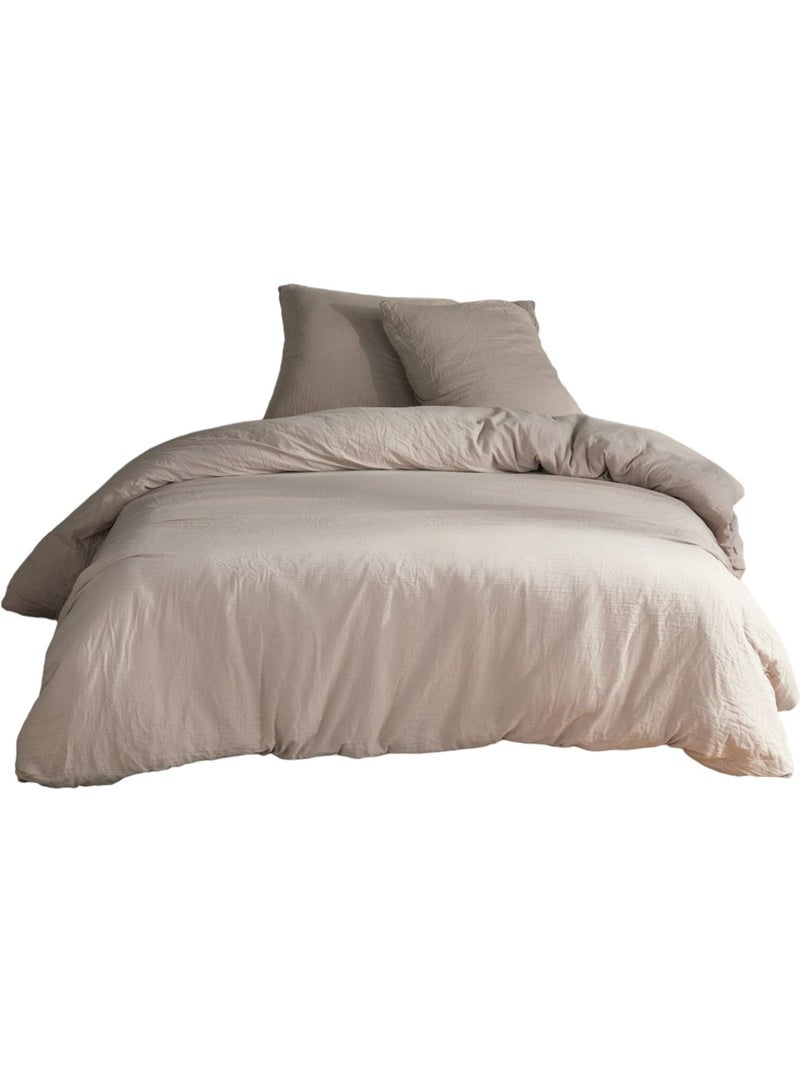 Parure de lit gaze de coton unie DUNE ESSENTIAL Beige - Kiabi