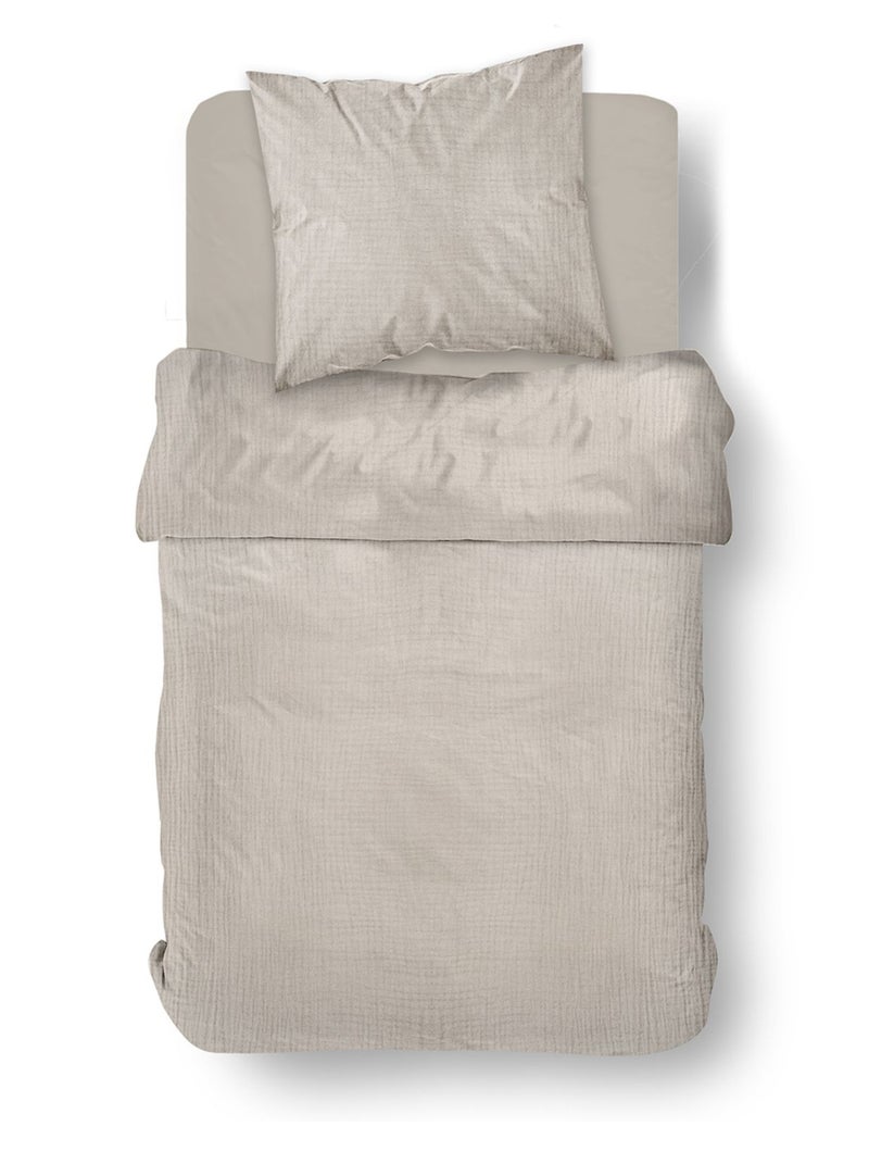 Parure de lit gaze de coton unie DUNE ESSENTIAL Beige - Kiabi