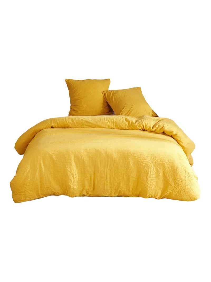 Parure de lit gaze de coton unie OCRE ESSENTIAL Jaune - Kiabi