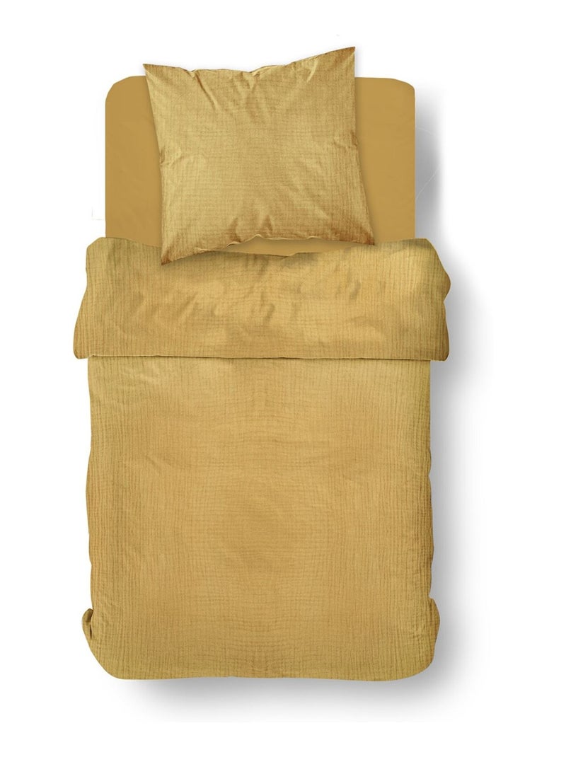 Parure de lit gaze de coton unie OCRE ESSENTIAL Jaune - Kiabi