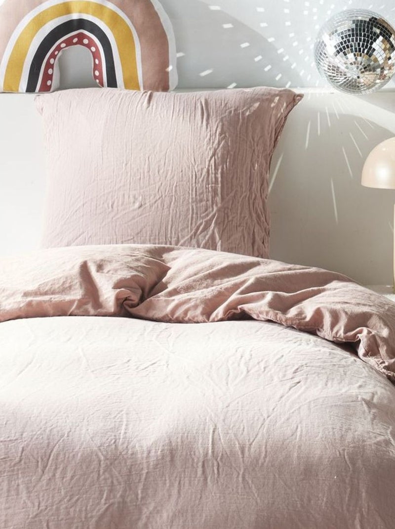 Parure de lit gaze de coton unie ROSE ESSENTIAL Rose - Kiabi