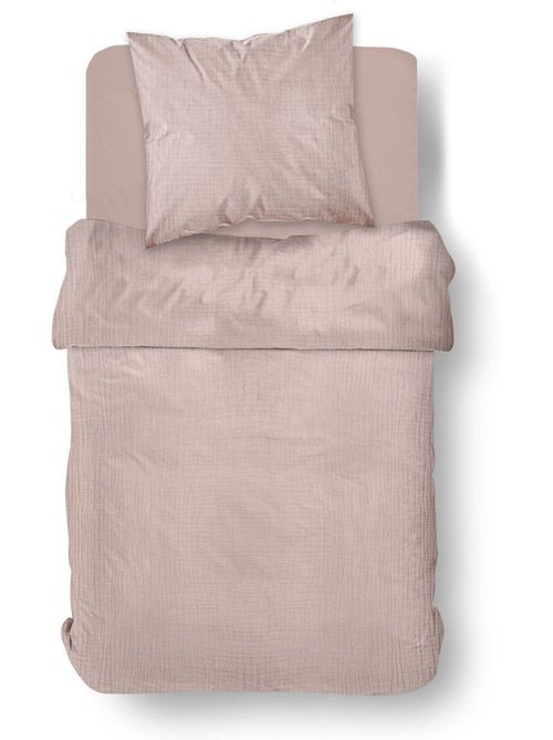 Parure de lit gaze de coton unie ROSE ESSENTIAL - Kiabi