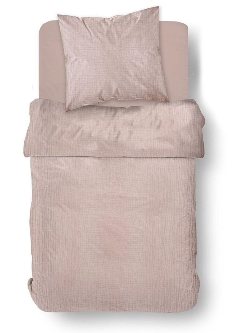 Parure de lit gaze de coton unie ROSE ESSENTIAL Rose - Kiabi