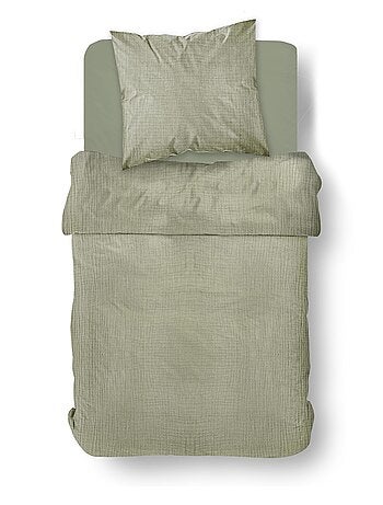 Parure de lit gaze de coton unie SAUGE ESSENTIAL