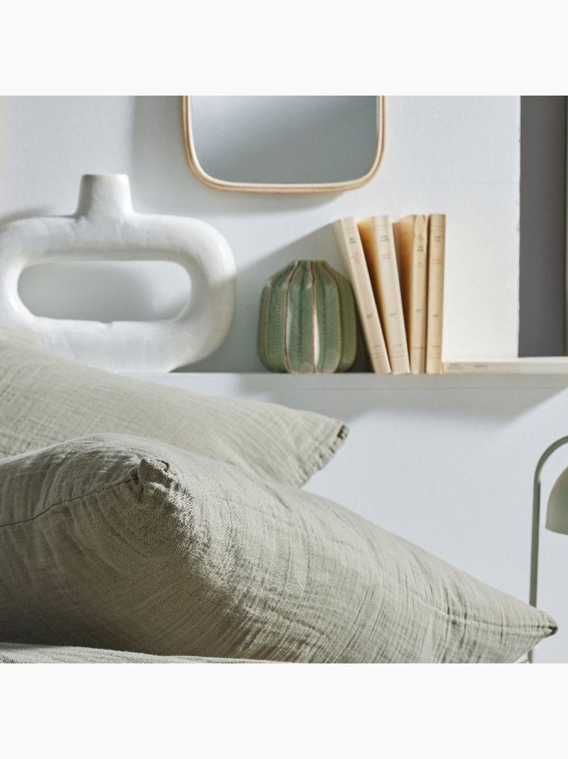 Parure de lit gaze de coton unie SAUGE ESSENTIAL Vert - Kiabi