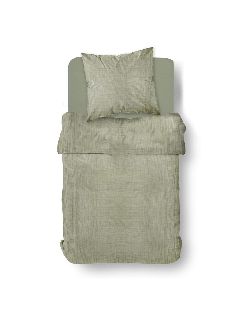 Parure de lit gaze de coton unie SAUGE ESSENTIAL Vert - Kiabi