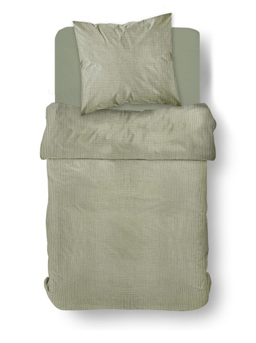 Parure de lit gaze de coton unie SAUGE ESSENTIAL - Kiabi Parure de lit gaze de coton unie SAUGE ESSENTIAL - Kiabi