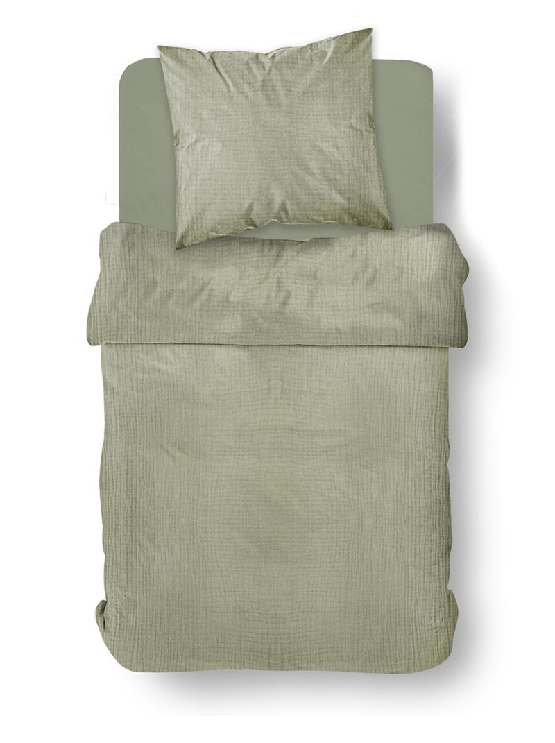 Parure de lit gaze de coton unie SAUGE ESSENTIAL Vert - Kiabi