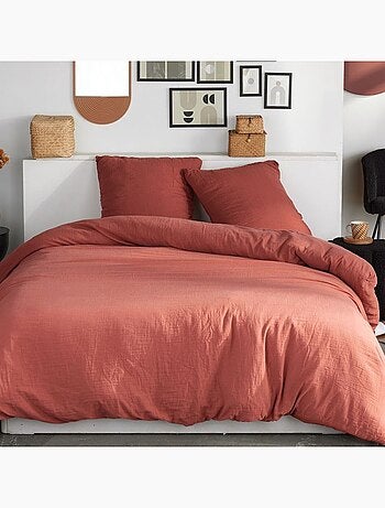 Parure de lit gaze de coton unie TERRACOTTA ESSENTIAL