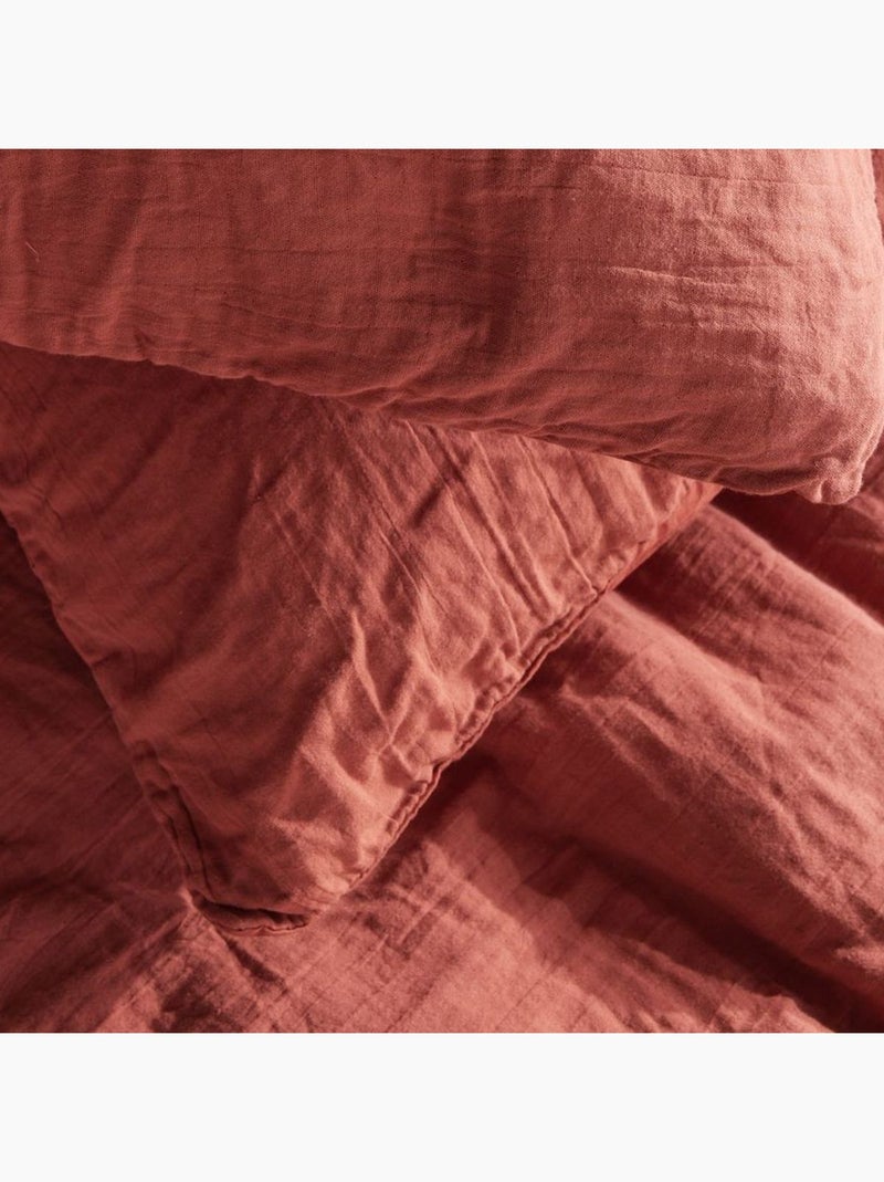 Parure de lit gaze de coton unie TERRACOTTA ESSENTIAL Rouge - Kiabi