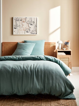 Parure de lit gaze de coton vert amande Alix
