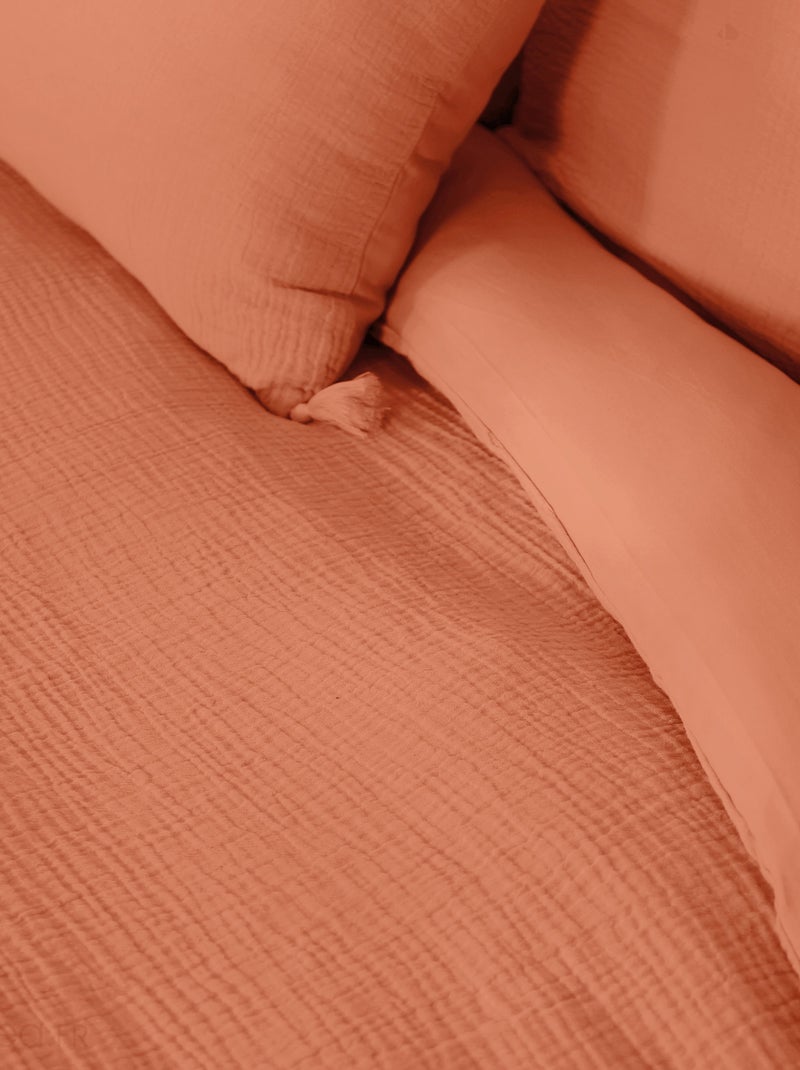 Parure de lit GAZGAZ double gaze de coton Marron caramel - Kiabi