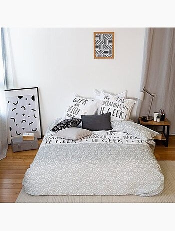 Parure de lit geek coton gris - 3 pièces - 220x240 cm
