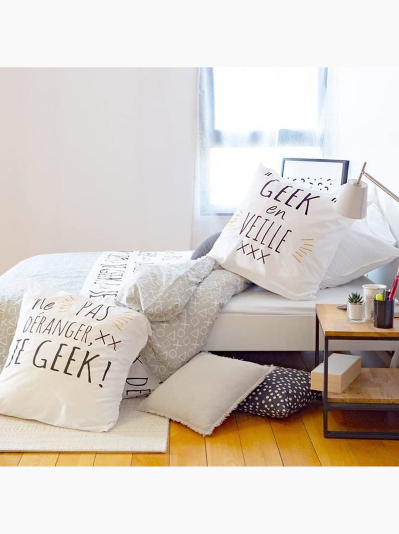 Parure de lit geek coton gris - 3 pièces - 220x240 cm Blanc - Kiabi