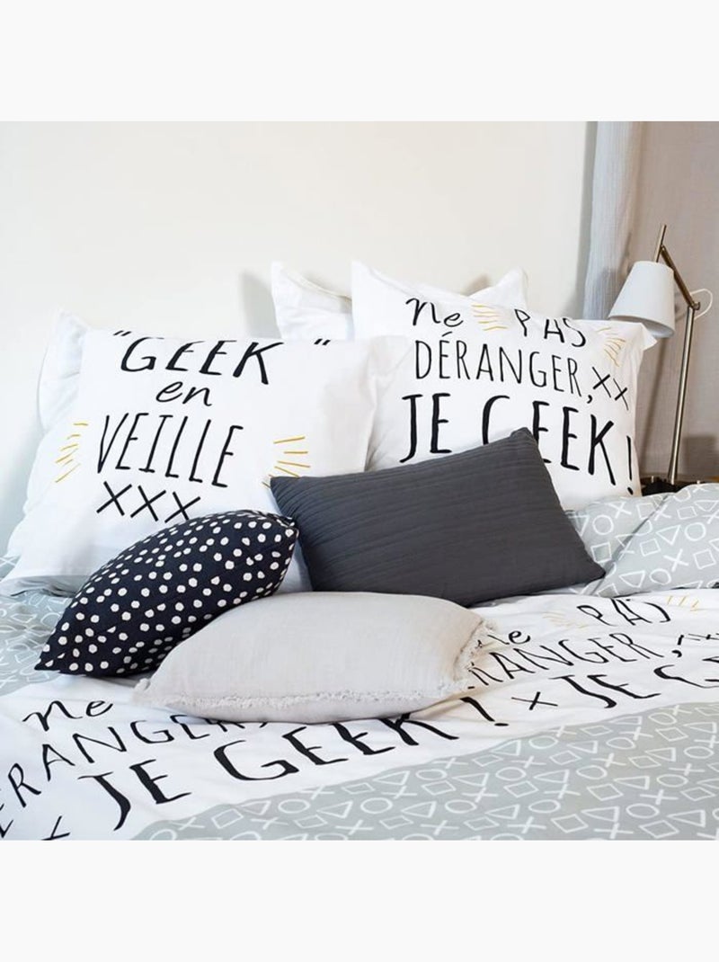 Parure de lit geek coton gris - 3 pièces - 220x240 cm Blanc - Kiabi