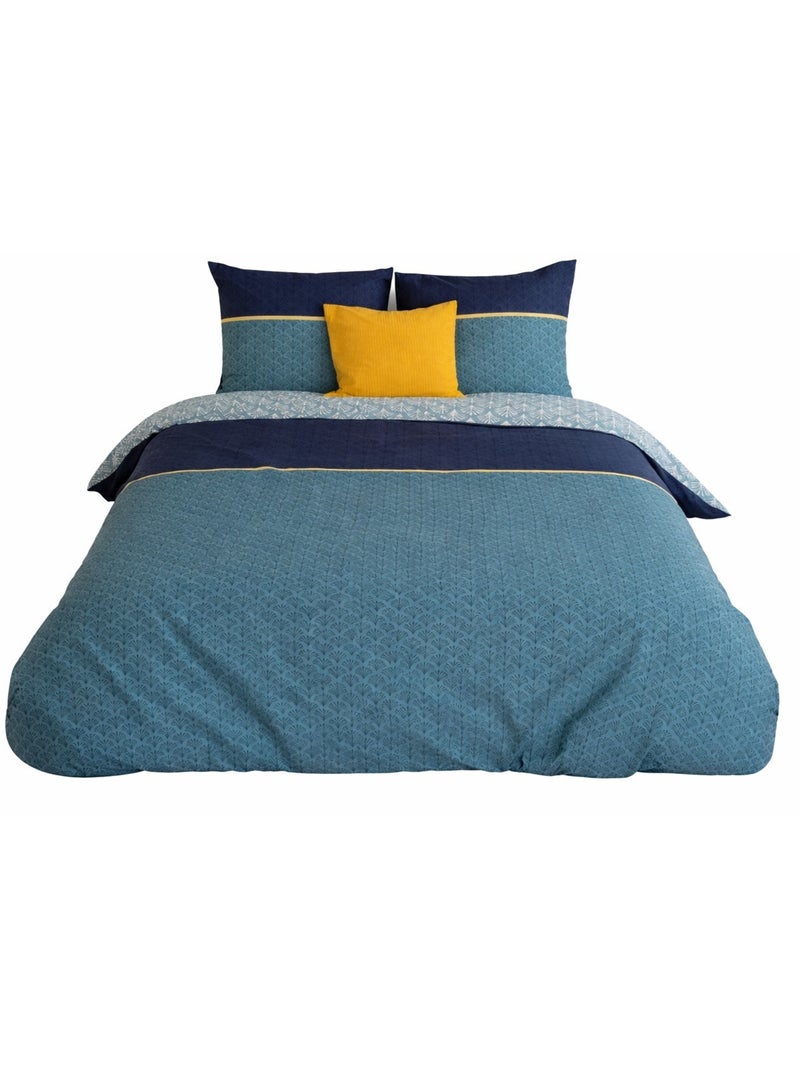 Parure de lit GRAPHIQUE Élégante – 100% coton 57 fils/cm² Bleu - Kiabi
