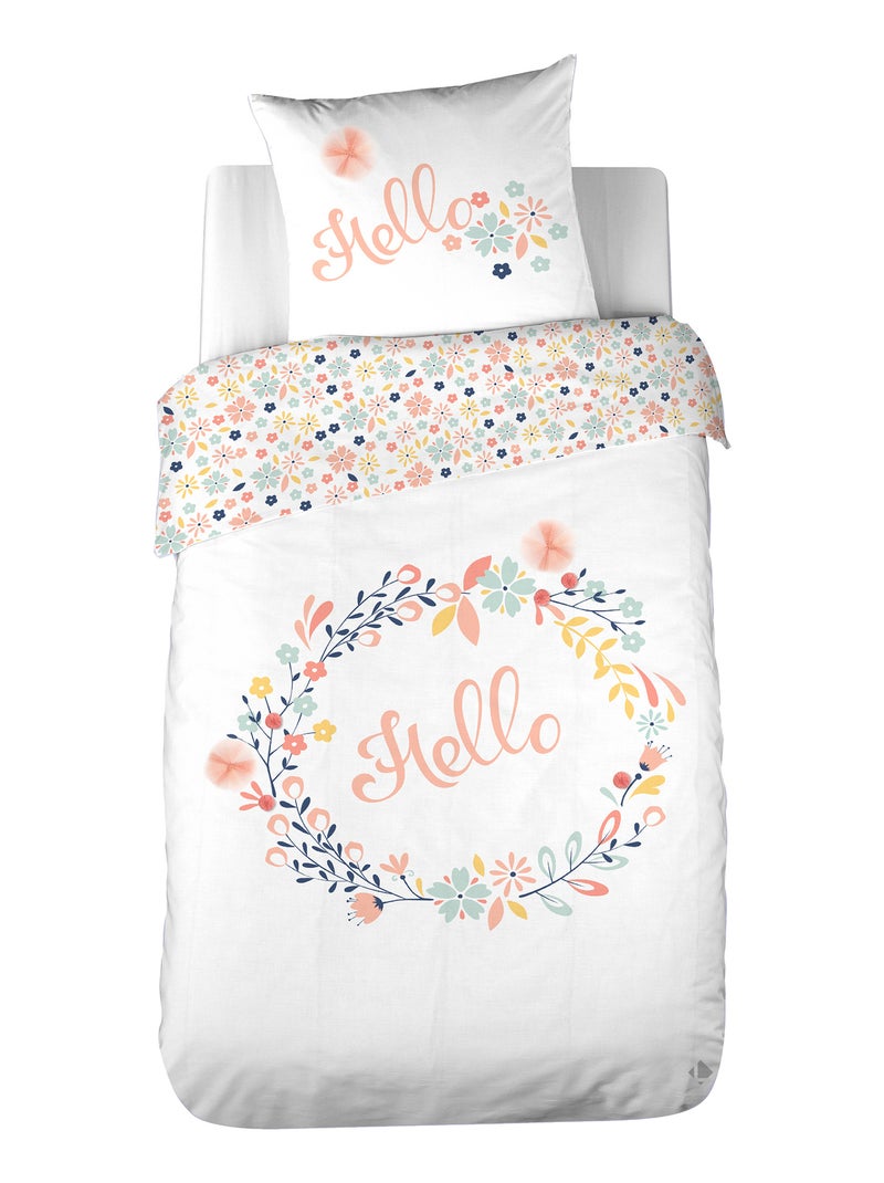 Parure de lit HELLO coton BCI adouci Blanc - Kiabi