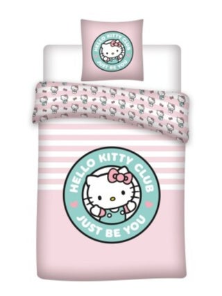Parure de Lit Hello Kitty – Housse de Couette 140x200 cm + Taie d'Oreiller 65x65 cm – Polycoton