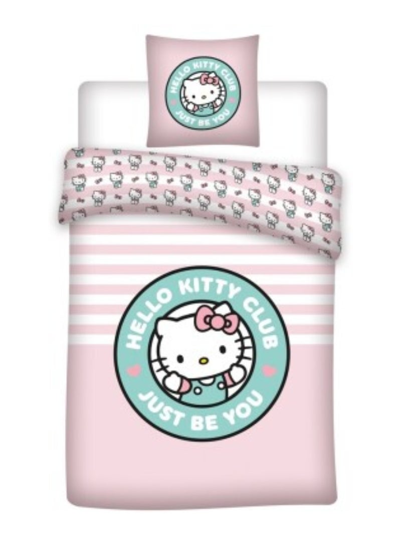 Parure de Lit Hello Kitty – Housse de Couette 140x200 cm + Taie d'Oreiller 65x65 cm – Polycoton Rose - Kiabi