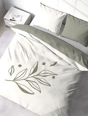 Parure de lit HERBIER – 240x220 cm – Coton BCI lavé tufté – 52 fils/cm² – Vert olive