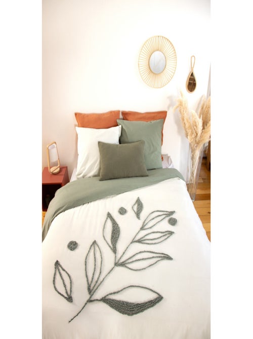 Parure de lit HERBIER – 240x220 cm – Coton BCI lavé tufté – 52 fils/cm² – Vert olive - Kiabi