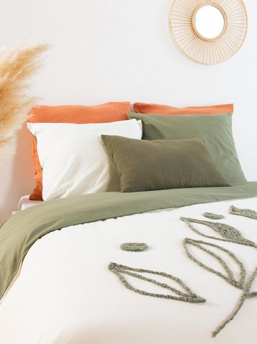 Parure de lit HERBIER – 240x220 cm – Coton BCI lavé tufté – 52 fils/cm² – Vert olive - Kiabi