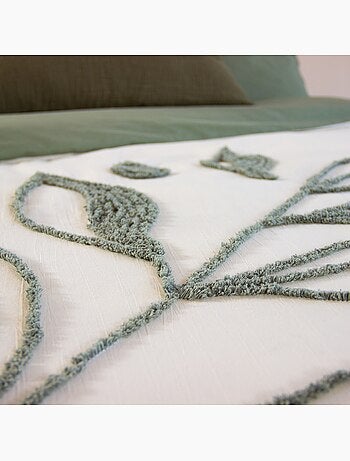 Parure de lit HERBIER – 240x220 cm – Coton lavé tufté – 52 fils/cm² – Vert olive