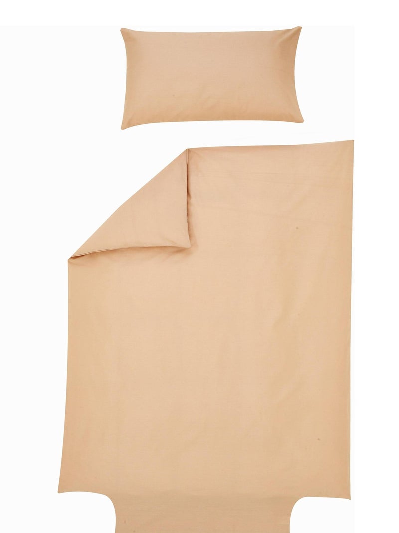 Parure de lit housse de couette 100x140 cm + taie 40x60 cm - Coton Bio - 'P'tit Basile' Beige argile - Kiabi