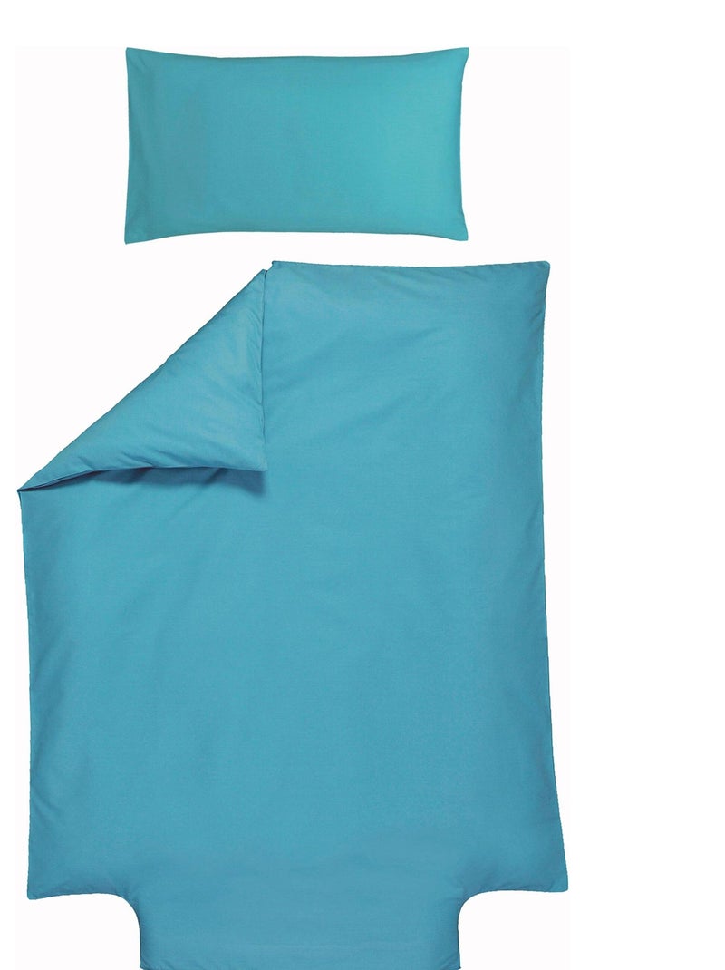 Parure de lit housse de couette 100x140 cm + taie 40x60 cm - Coton Bio - 'P'tit Basile' Bleu canard - Kiabi
