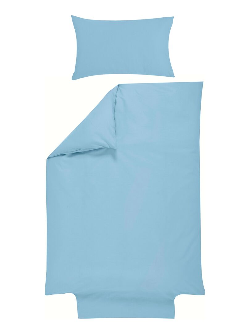 Parure de lit housse de couette 100x140 cm + taie 40x60 cm - Coton Bio - 'P'tit Basile' Bleu ciel - Kiabi